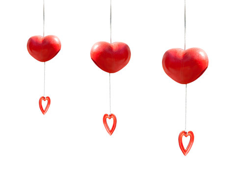 red heart mobile hanging isolated on white  background