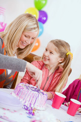 Birthday: Mother Cutting Birthday Cake For Girl