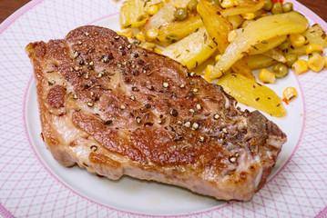 Juicy pork steak and homemade fries