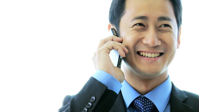 Close Up Male Asian Chinese Business Advisor Smart Phone 
