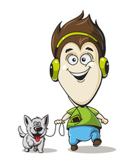 Boy in headphones with a dog