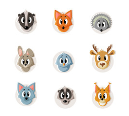 Set of snouts of forest animals