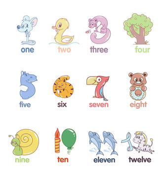 Set of numbers in the form of animals