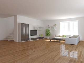Fototapeta na wymiar white 3d interior design with panoramic windows