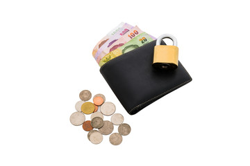 black wallet and  locked on the white background