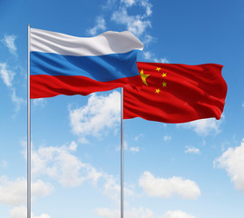 two flags of Russia  and China