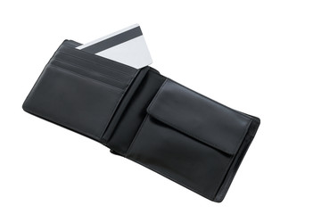 black wallet with credit cards on a white background