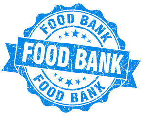 food bank blue grunge seal isolated on white