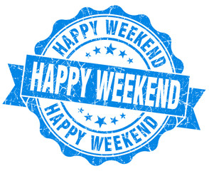 happy weekend blue grunge seal isolated on white