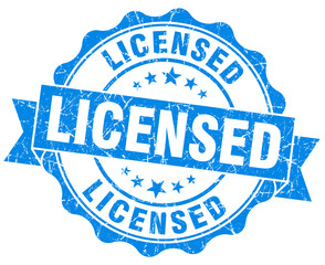 licensed blue grunge seal isolated on white