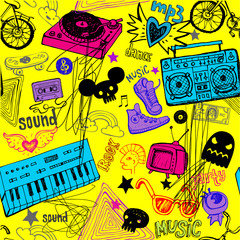 Naklejka premium Seamless yellow music background.