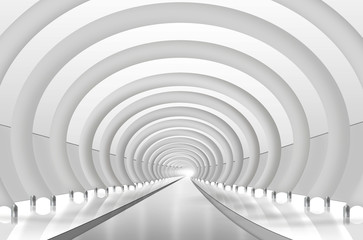 Tunnel mit Rundbögen. Moderne Architektur weiß, grau,