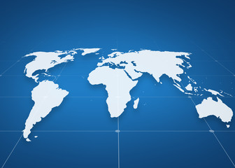 world map projection over blue background