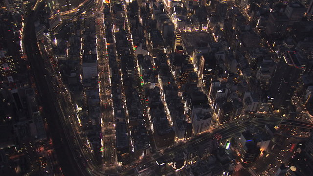 Aerial Metropolis night Tokyo city  illuminated district Shinjuku Japan 