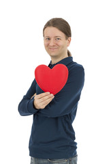 Valentines man holding a red heart