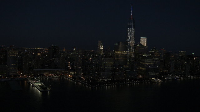 Aerial Manhattan 1 World Trade Center illuminated Skyscrapers New York 