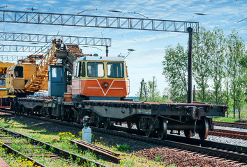 Fototapeta na wymiar Train with special track equipment at repairs