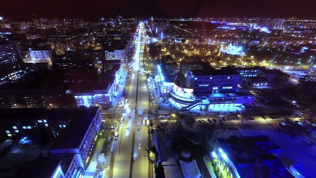 Broad Street from a great height at night.