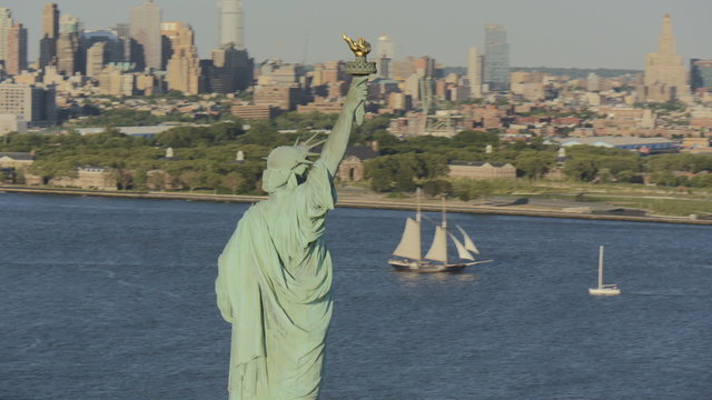Aerial New York Manhattan Statue of Liberty Hudson River USA 