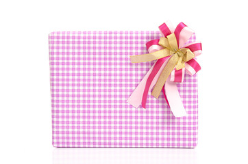 Pink present box on white background
