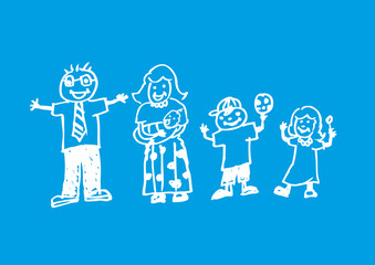 A doodle artwork of a joyful family. Chalk style illustration