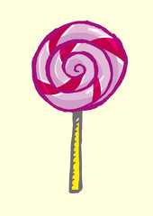 Hand drawn Lollipop Doodle. Isolated on a yellow background