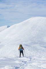 Fototapeta na wymiar Winter hiking in snowshoes.
