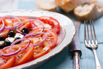 Tomato, Feta, Onions and Arugula Salad