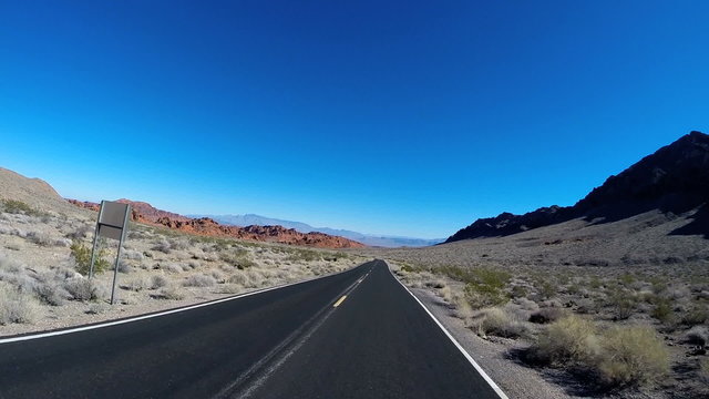 POV drive sandstone desert Valley of Fire blue winter landscape Nevada USA