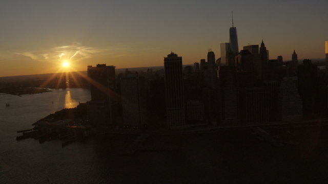 Aerial World Trade Center sunset New York Manhattan East River travel USA