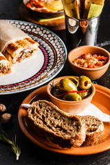 Spanish dinner cooked and served on the table
