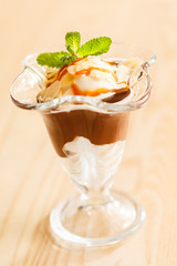 ice cream with caramel sauce