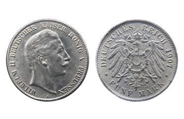 Old silver coin of German Reich isolated on white