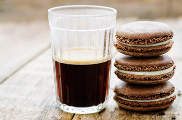 chocolate macaron with cream cheese and coffee