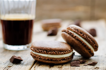 chocolate macaron with cream cheese and coffee