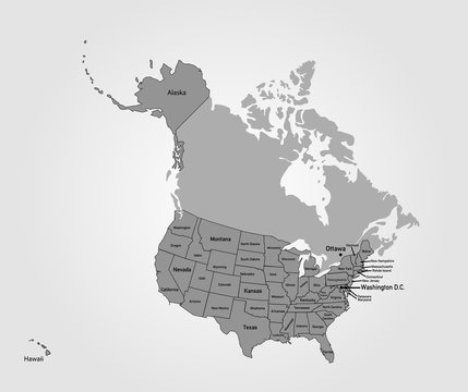 Landkarte USA mit Bundesstaaten in grau
