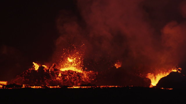 Explosive Night Inferno Red Volcanic Geothermal Magma Boiling Lava Iceland 