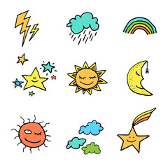 Obraz premium Doodle style weather icons set