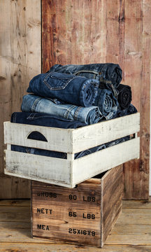 jeans over wooden background
