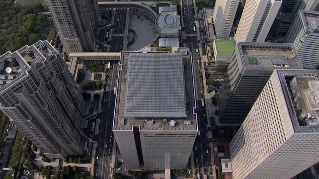 Aerial overhead Tokyo city Metropolitan Government Building Japan 