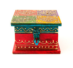 Vintage wooden square form casket from India