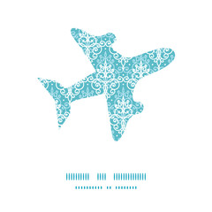 Vector light blue swirls damask airplane silhouette pattern