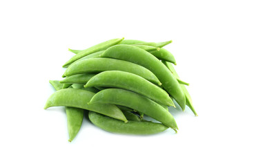 Green Peas in Pods Isolated on White Background