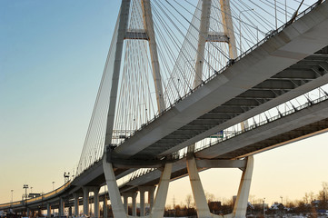 Big Obukhovsky bridge (cable-stayed) over the Neva river, St. Pe