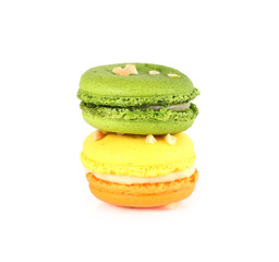 colorful macarons isolated on white backrgound
