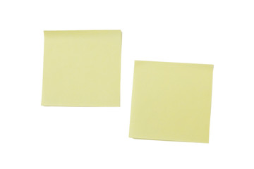 Two blank yellow Post-it notes, isolated on white