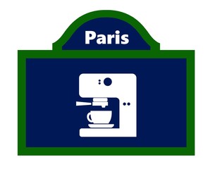 Cafetière sur une plaque de rue à Paris