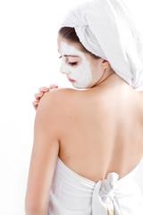 Spa woman isolated - clean skin with mask