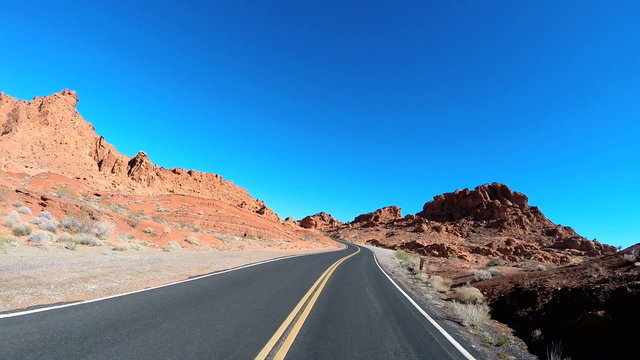 POV road drive desert landscape Valley of Fire Indian Reservation Nevada USA