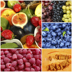Fruits and berries in colorful collage